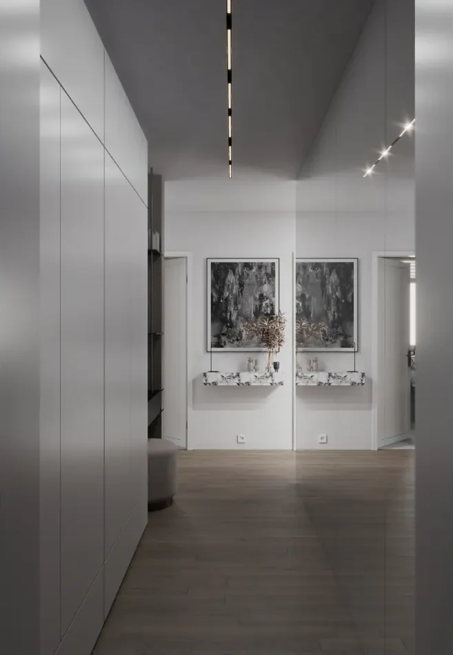 Hallway with mirrored wardrobes