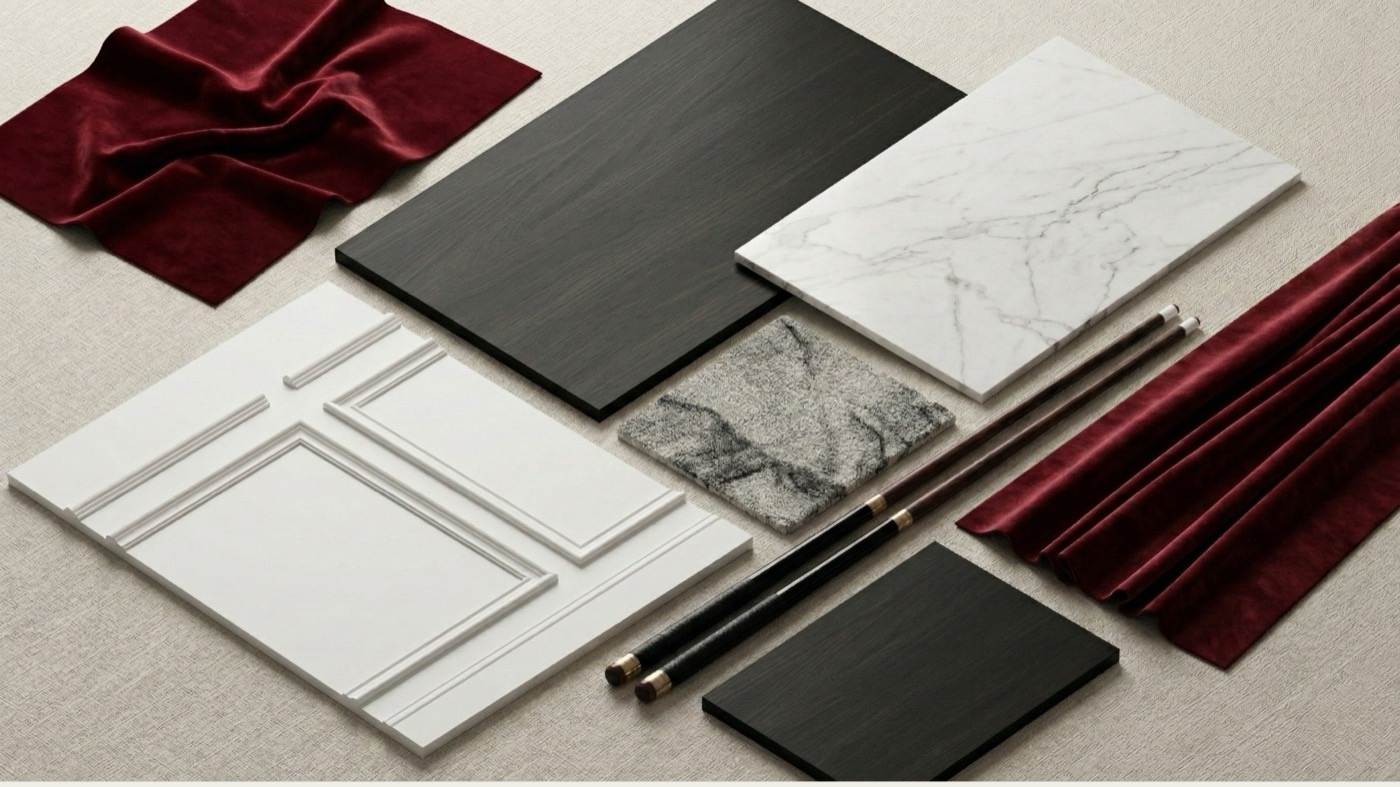 Material moodboard of the project Billiard room