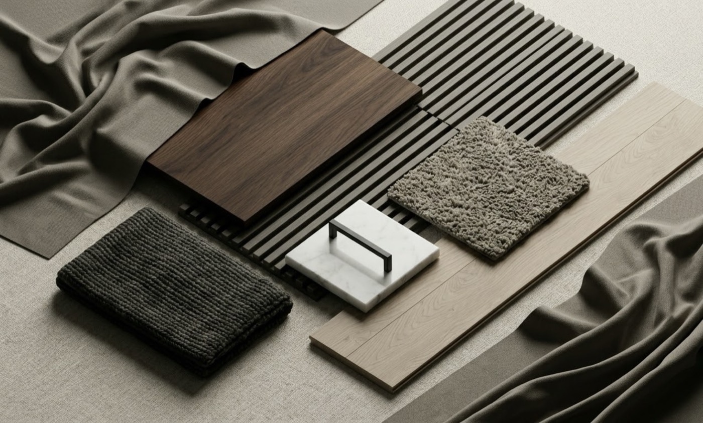 Material moodboard of the project Bedroom with reading nook
